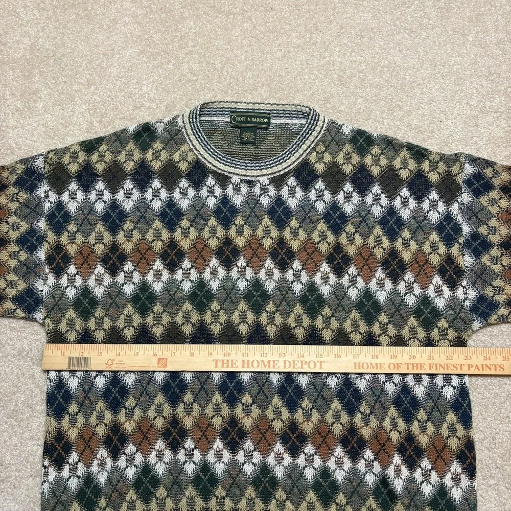 Vtg Croft & Barrow Sweater Men Large Multicolor Argyle Knit Grandpa Crewneck 90s